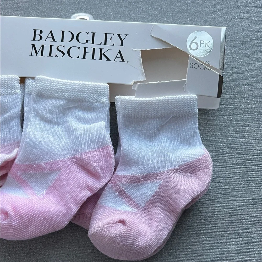 Badgley Mischka Ballet White Light Pink Infant Socks - 6 Pack NWT Size 6-12M